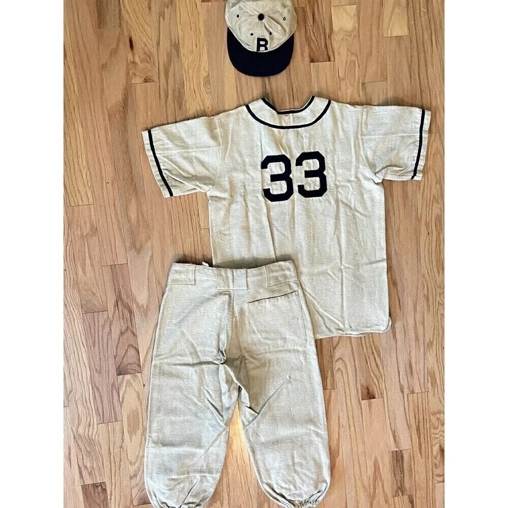 Vintage Braves Youth Baseball Uniform Elano NY #33 3-Piece Jersey Pants Cap
